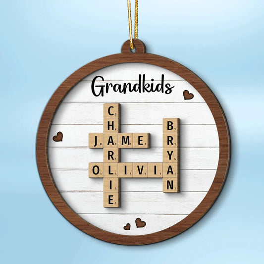 Personalized Grandkids 2-Layer Wooden Ornament - Heartfelt Family Keepsake for Grandparents