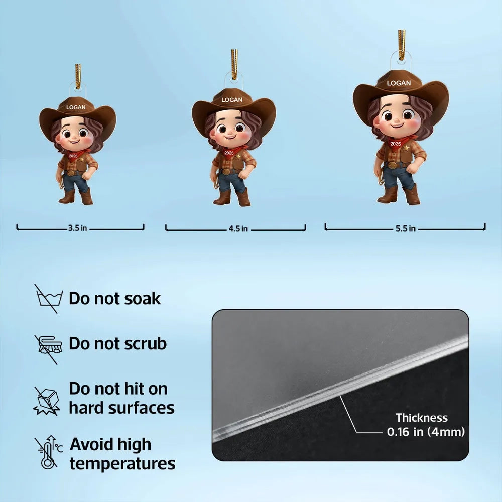 Personalized Cowboy Acrylic Ornament, Ideal Holiday Decoration and Gift for Kids