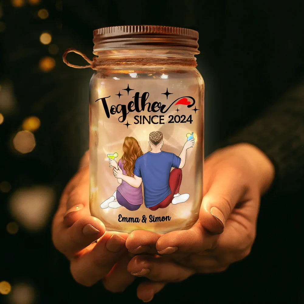 Personalized Glass Mason Jar Light for Couples, Together Since Quote, Cozy Nightstand Decor, Unique Gift