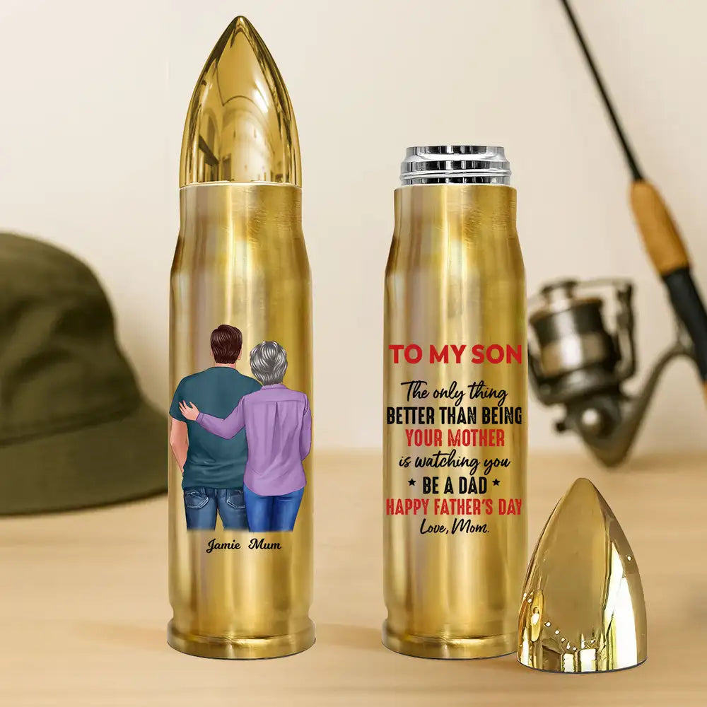 Personalized Bullet Tumbler – Mom’s Quote “Watching You Be a Dad,” Father’s Day Gift for Son