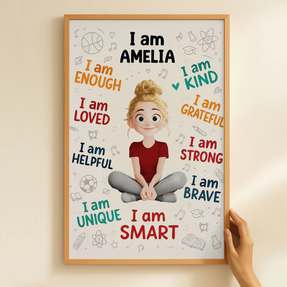 Custom Kids Affirmation Poster | Cute Inspirational Canvas Art to Build Confidence & Gratitude | Thoughtful Gift for Kids