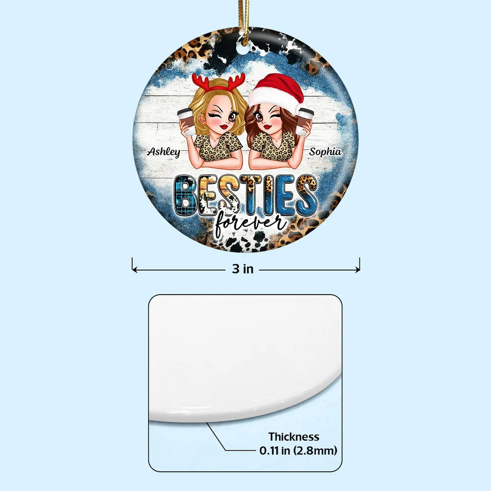 Ceramic Ornament for Best Friends, Custom Illustration Design, Friendship Keepsake, Perfect Gift for Christmas