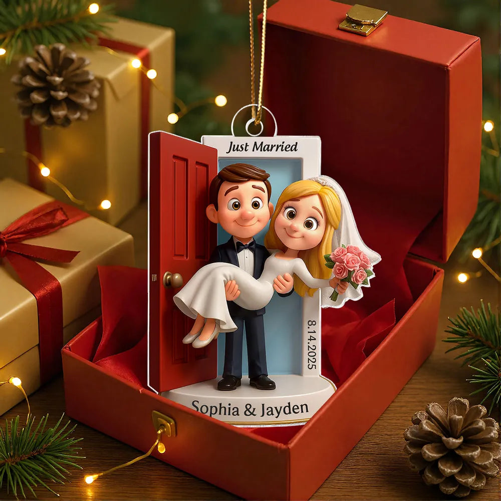 Just Married Acrylic Ornament, Groom Carrying Bride Design, Wedding Keepsake Gift