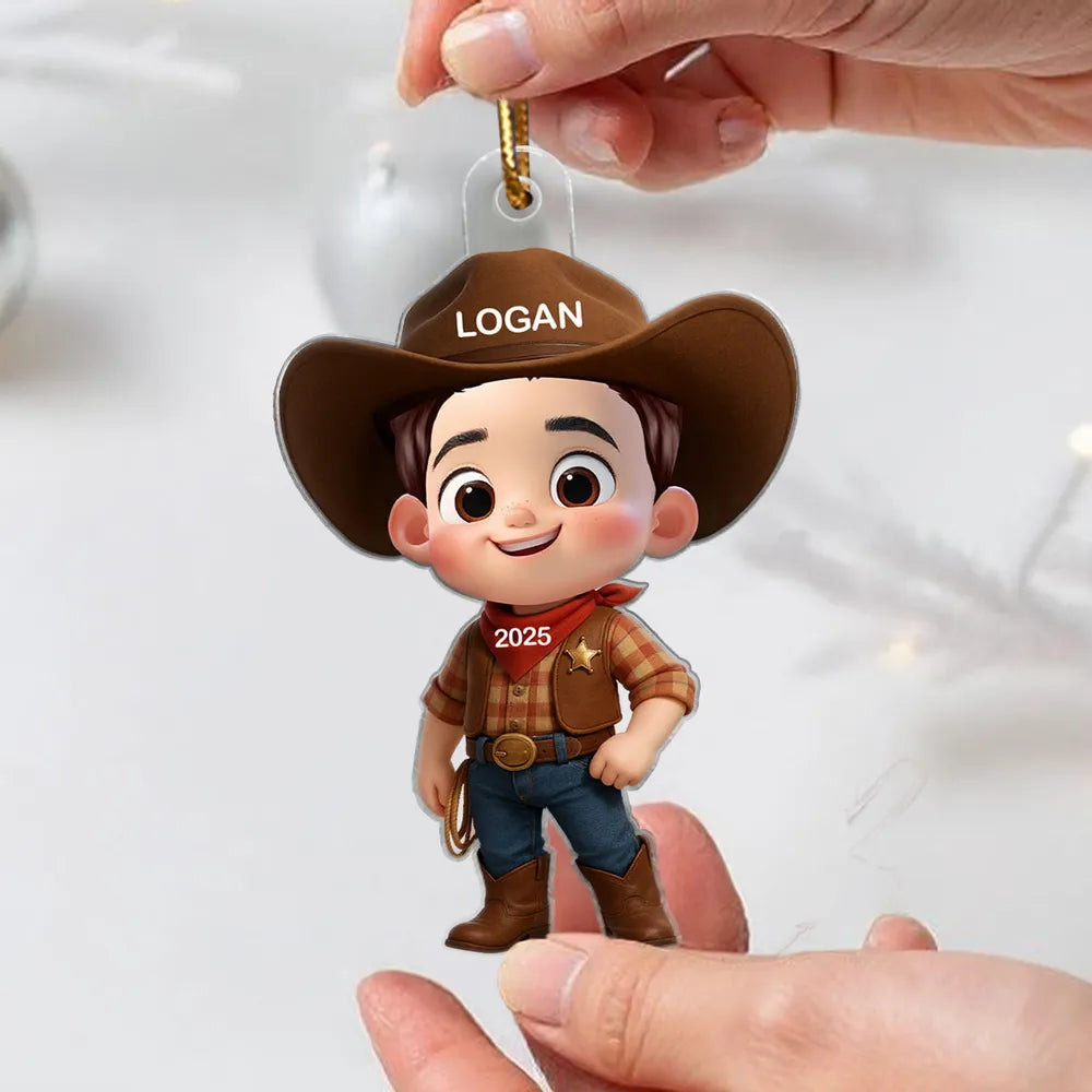 Personalized Cowboy Acrylic Ornament, Ideal Holiday Decoration and Gift for Kids