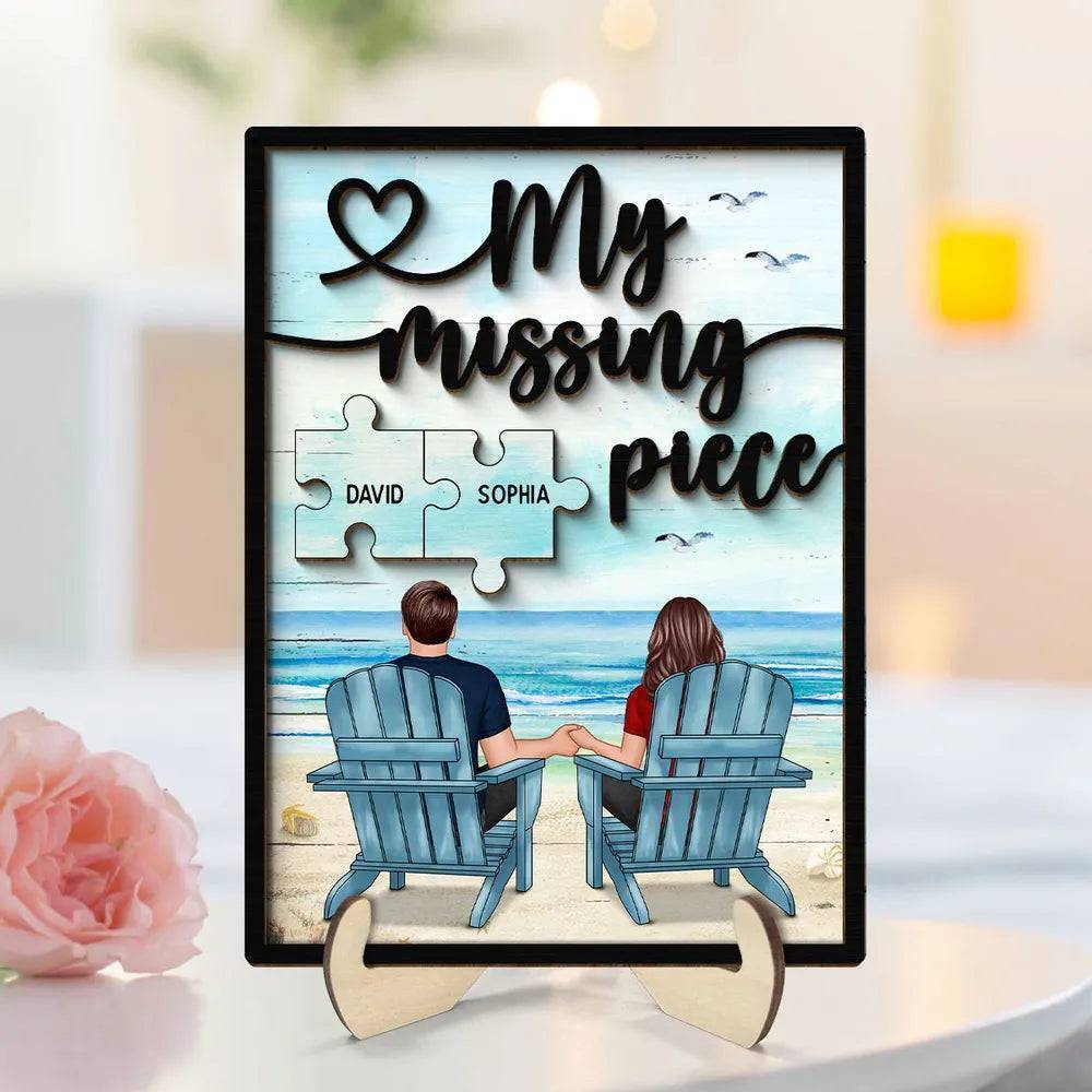 My Missing Piece - Custom Couple Beach Design Wooden, Acrylic or LED Plaque - Unique Gift