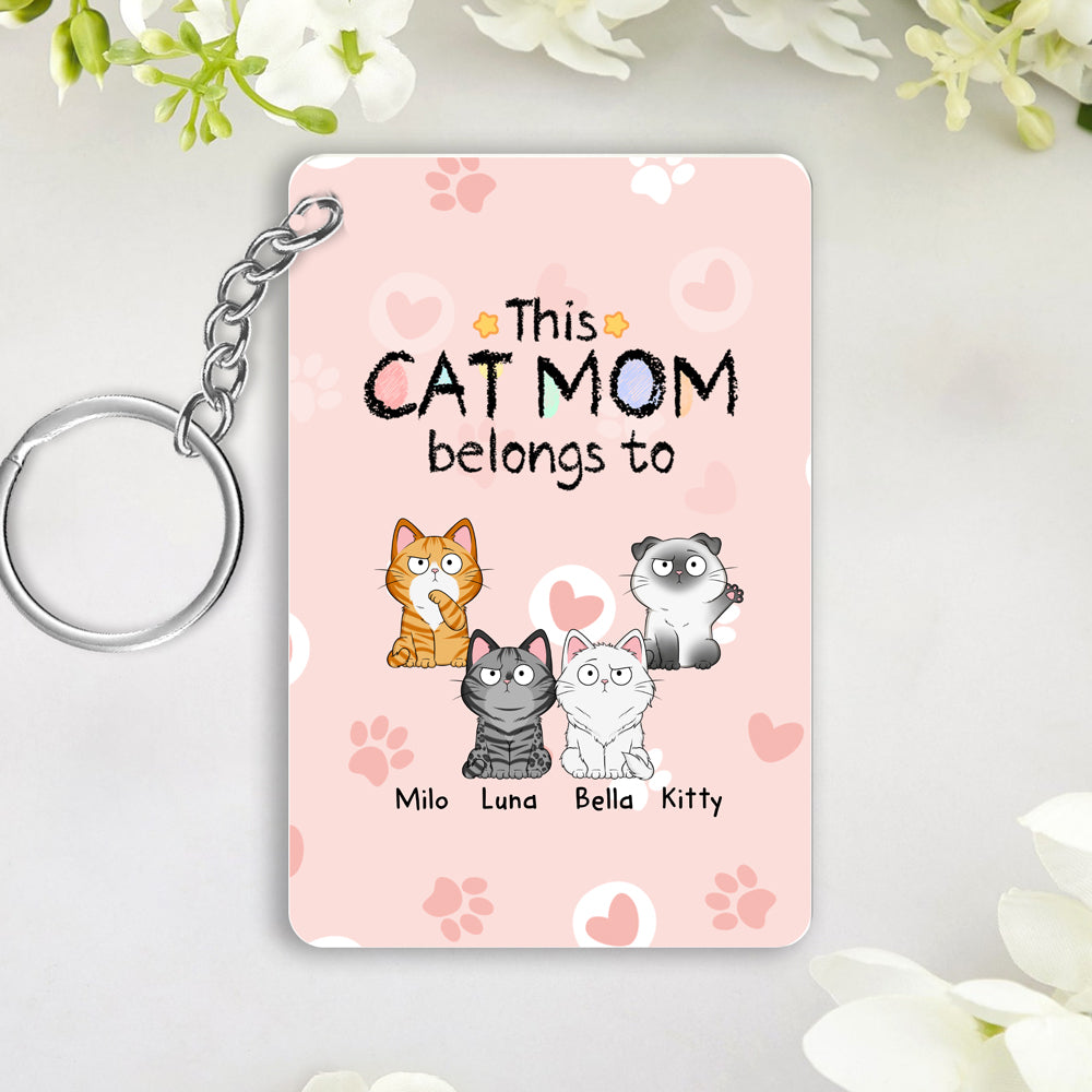 Personalized Cat Mom Keychain - Custom Acrylic Keychain, Cute Cat Illustration, Gift for Cat Lovers