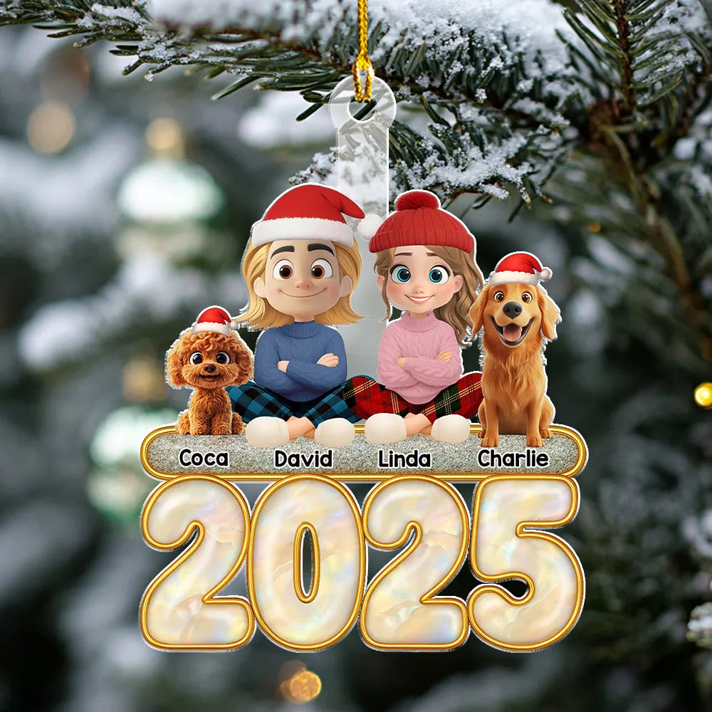 2025 Couple & Dog Acrylic Ornament – Personalized Christmas Keepsake, High-Clarity Collectible Gift for Families