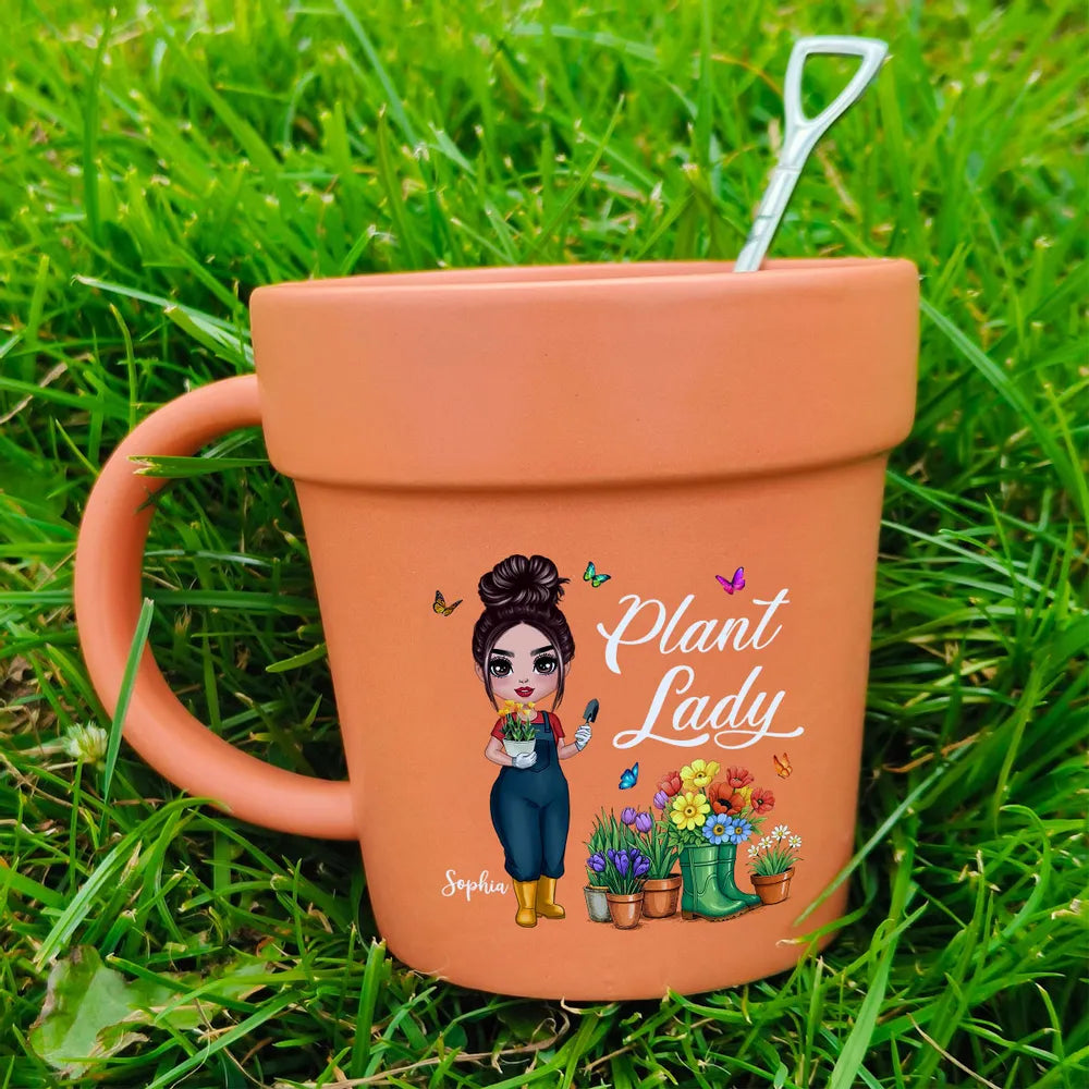 “Gardener of the Year” Personalized Plant-Pot Mug with Shovel Spoon – Fun Gift for Green-Thumb Moms, Wives & Grandmas