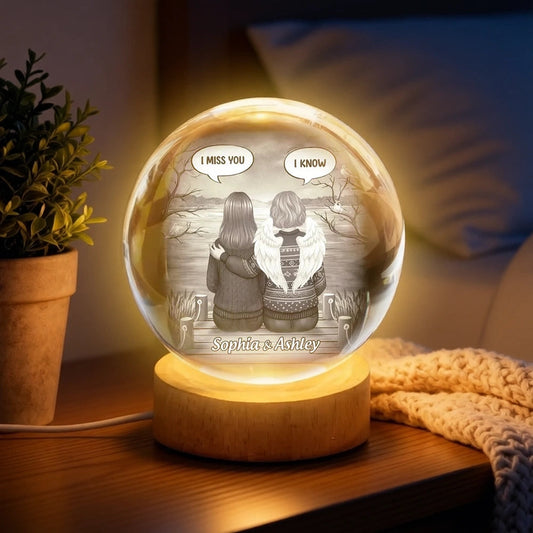 Personalized Globe Lamp with I Miss You I Know Back View Scene, Unique Memorial Sympathy Gift for Family