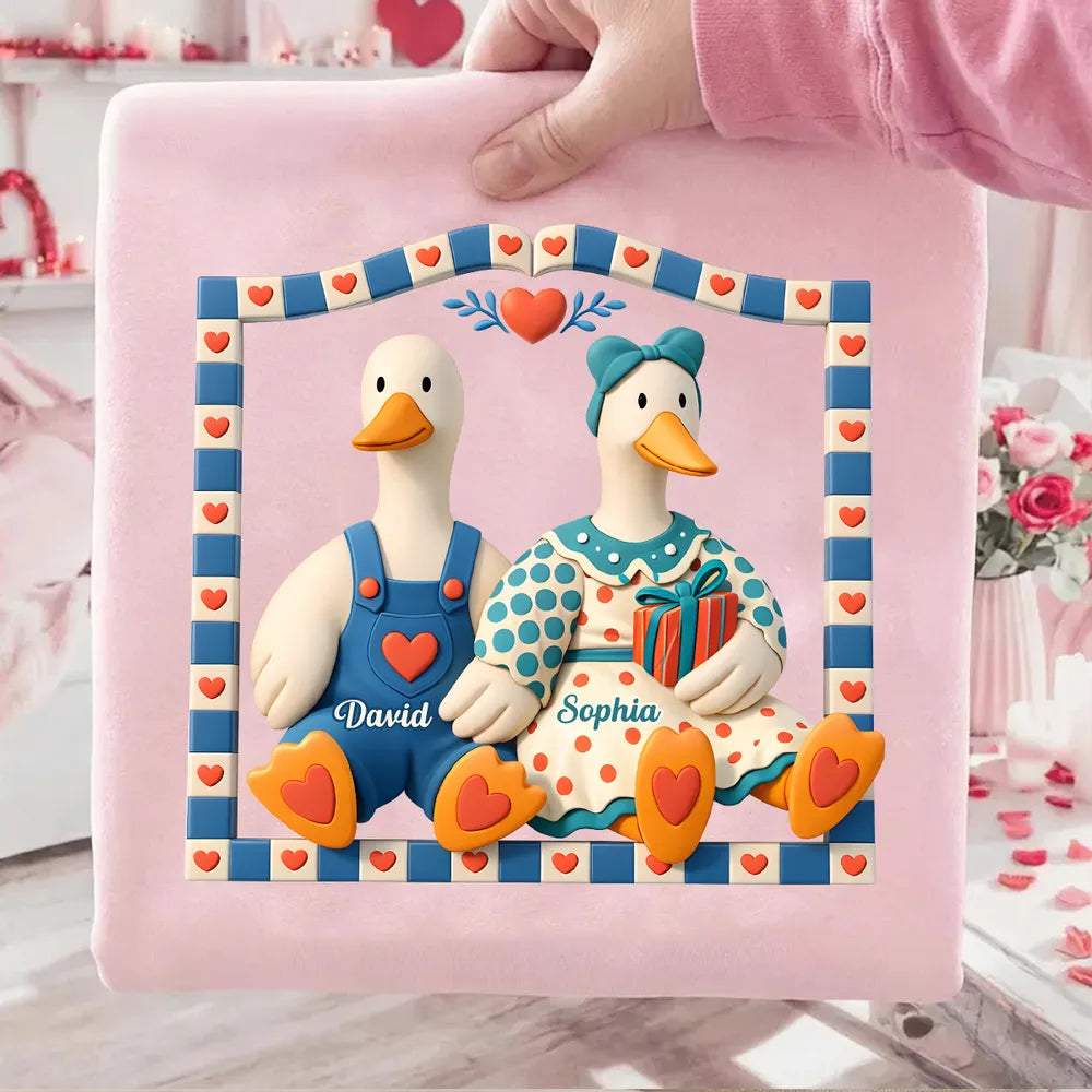 Personalized Goose Couple Classic Tee, Cute Cottagecore Cartoon Art, Romantic Unique Gift for Couples