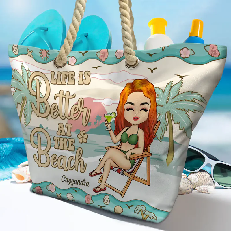 Personalized Rope Handle Canvas Bag, Just A Girl Who Loves Beaches, Cute Beach Chair Design, Unique Gift for Beach Lovers