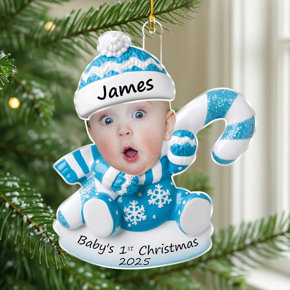 Custom Baby Christmas Acrylic Ornament with Cute Snowbaby Photo, Festive Tree Decoration for First Holiday Memories & Heartwarming Family Gift