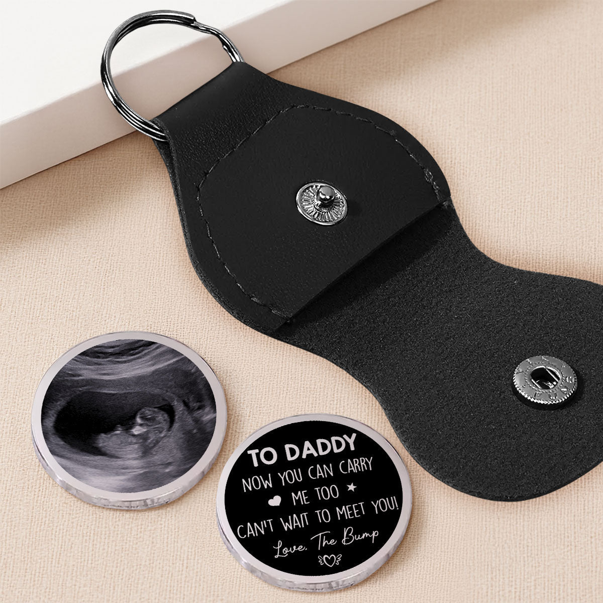 Custom Pocket Hug for Daddy with Your Ultrasound Image – Small Stainless Steel Love Token, Sentimental Fatherhood Gift & Everyday Carry Keepsake