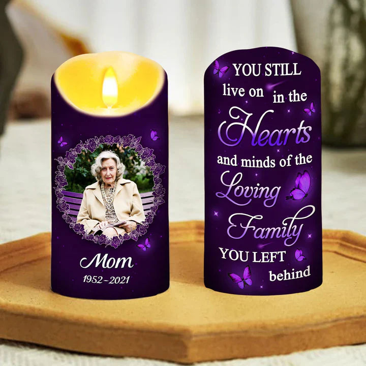 Personalized Flameless LED Candle Memorial Gift, Blue Butterfly Night Glow, Comforting Keepsake for Family