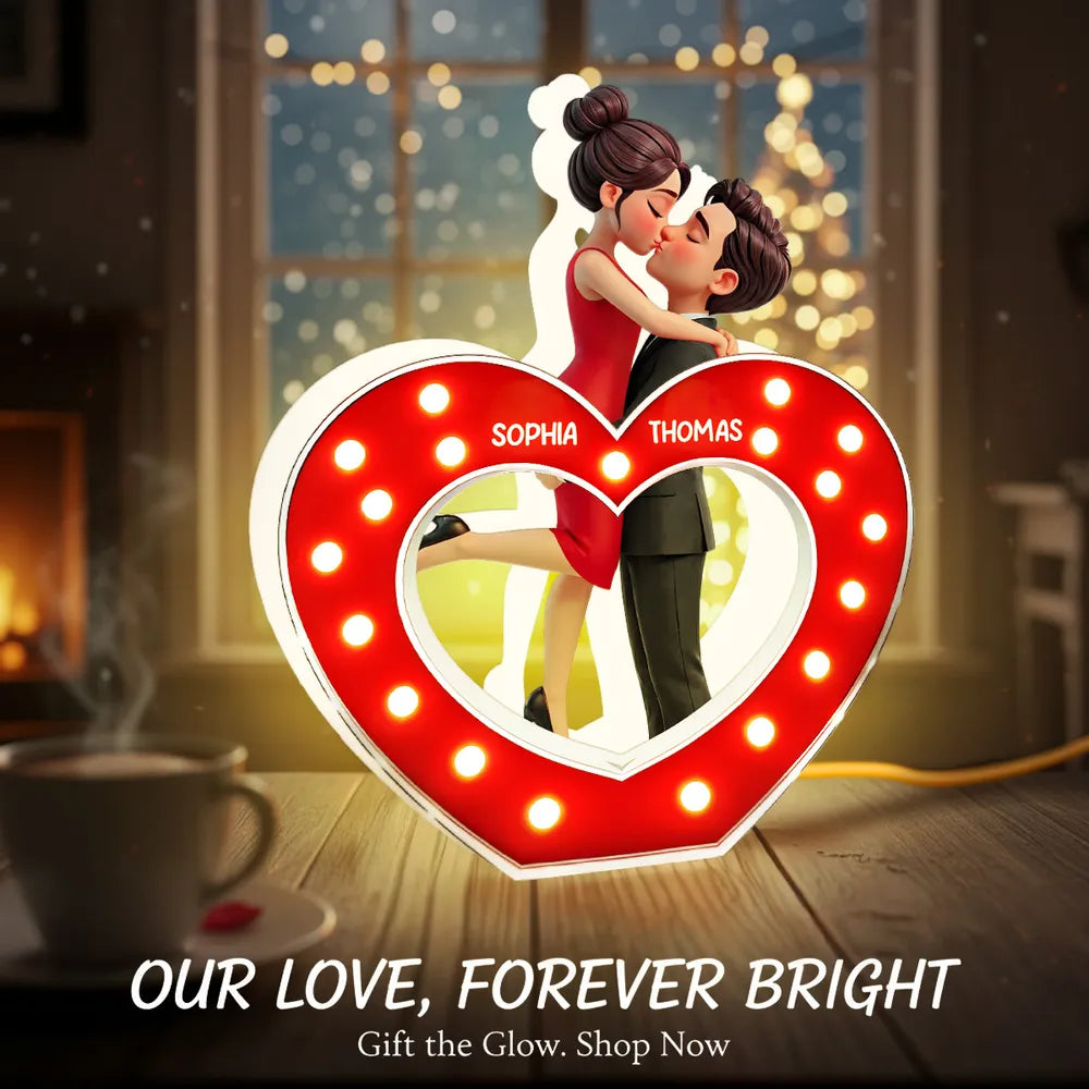 Romantic Heart Couple Hug Acrylic Light Box, Custom Keepsake Night Light for Bookshelf Display, Sweet Gift for Couples
