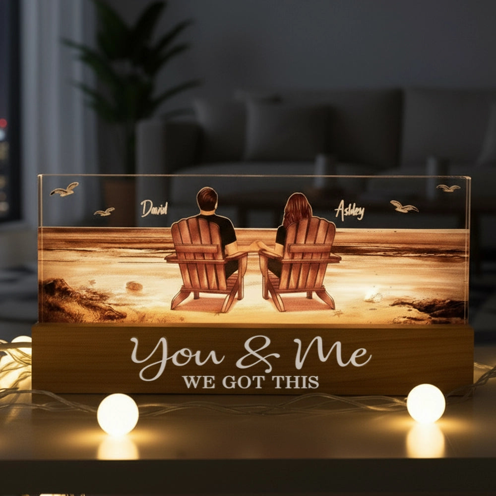 Block LED Light Plaque with Beach Couple Design, Romantic Ambience, Perfect Gift for Couples
