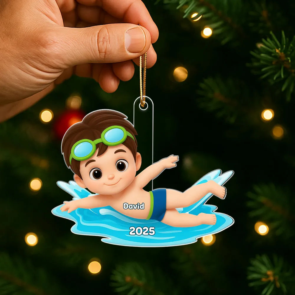 Cartoon Swimmer Acrylic Ornament | Custom Kid Design | Playful Pose, Perfect Gift for Children's Day or Birthday