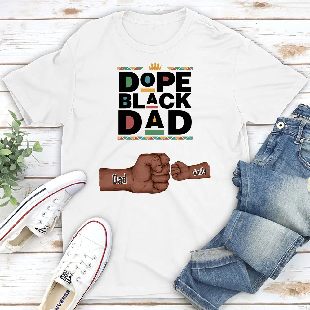 Personalized Dope Black Dad Classic Tee With Fist Bump Hands Design, Unique Father's Day Gift For Dad