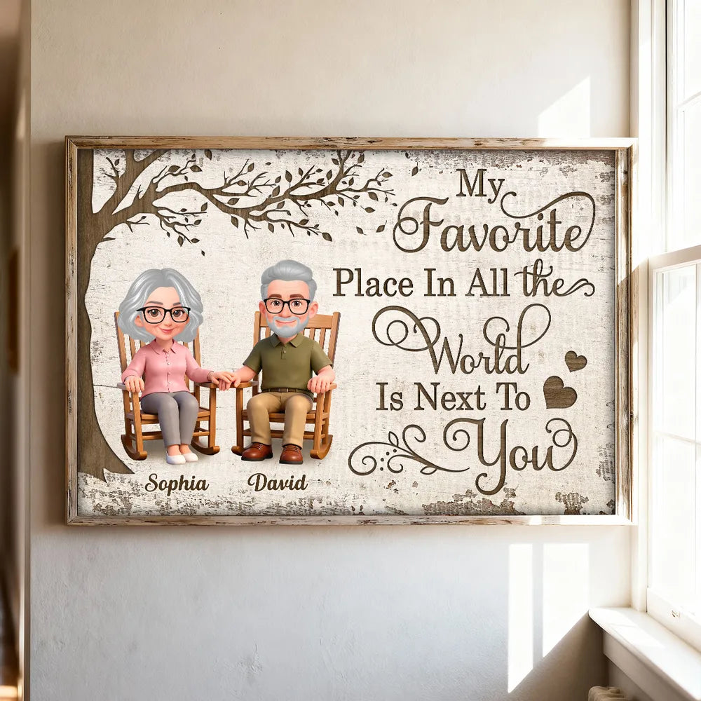 My Favorite Place Is Next To You Poster, Personalized Elder Couple Wall Decor with Hearts, Sweet Everyday Love Gift for Couple