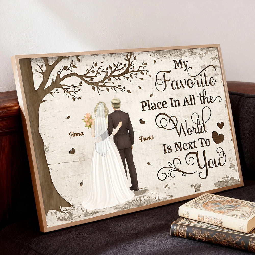 Personalized Couple Poster Back View Under Tree Romantic Quote Wall Decor Unique Gift for Husband or Wife