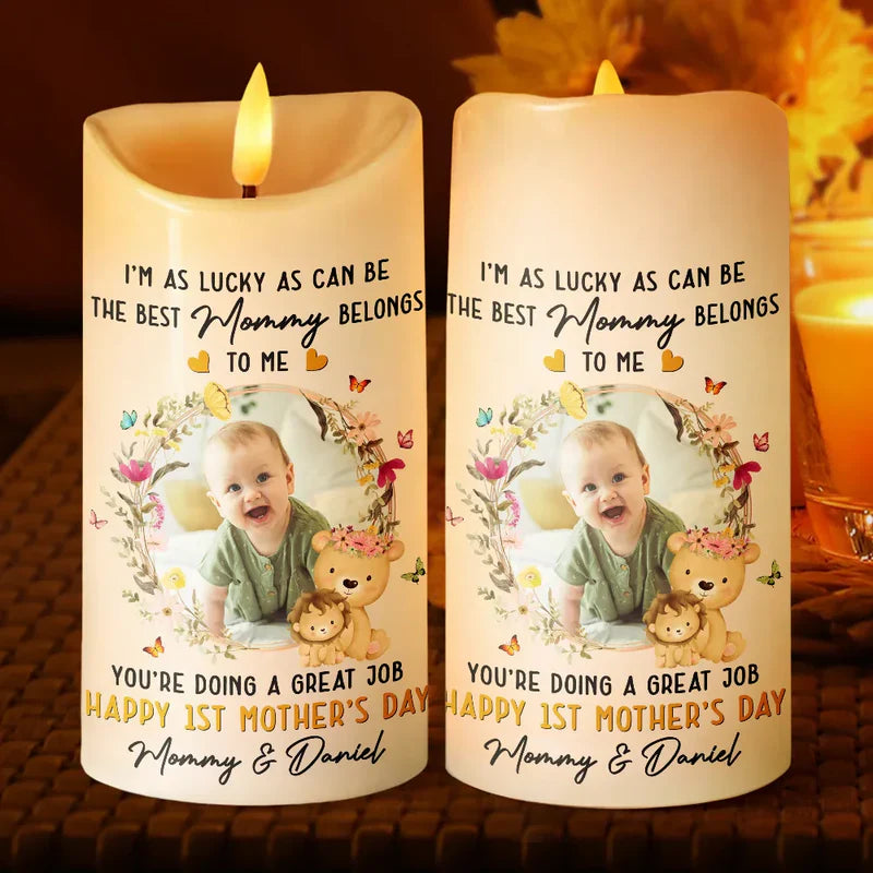 Personalized Flameless LED Candle with Baby Photo and Mommy Quote - Unique Mother's Day Gift, Warm Glow Keepsake