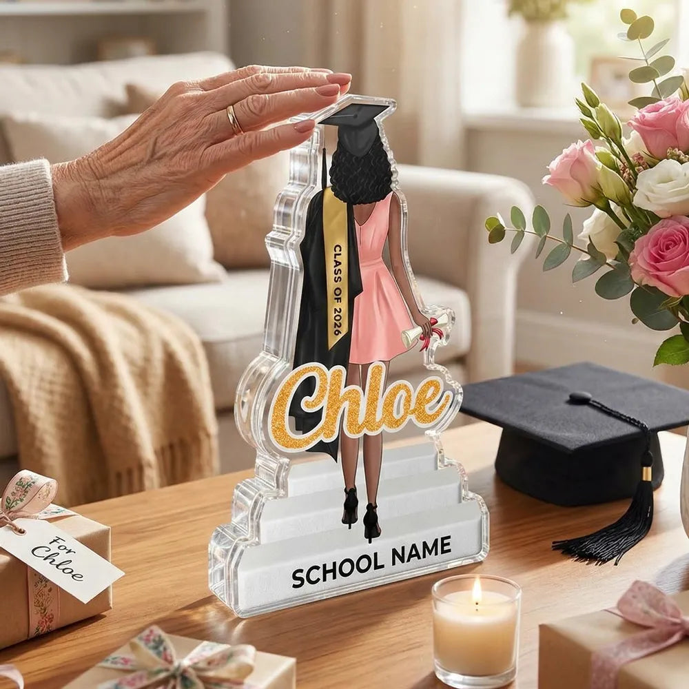 Custom Shaped Acrylic Block Plaque with Grad Cap and Diploma, Class Celebration Home Accent, Thoughtful Gift for Graduate