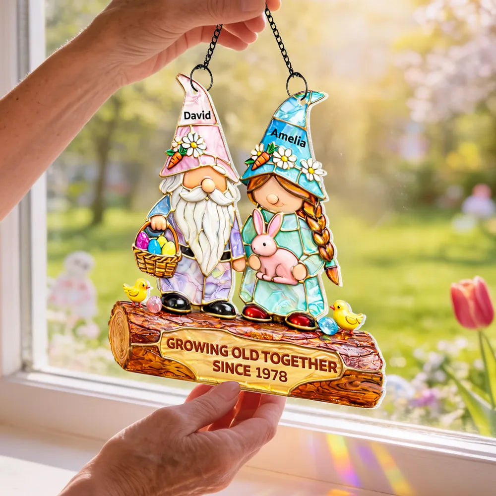 Personalized Acrylic Suncatcher Ornament Cute Gnome Couple Window Decor, Sunlit Colorful Display, Unique Anniversary Gift