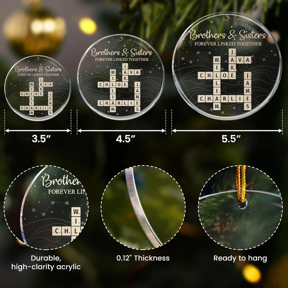 Family Bond Acrylic Ornament with Scrabble Puzzle Design — A Meaningful Christmas Gift for Siblings
