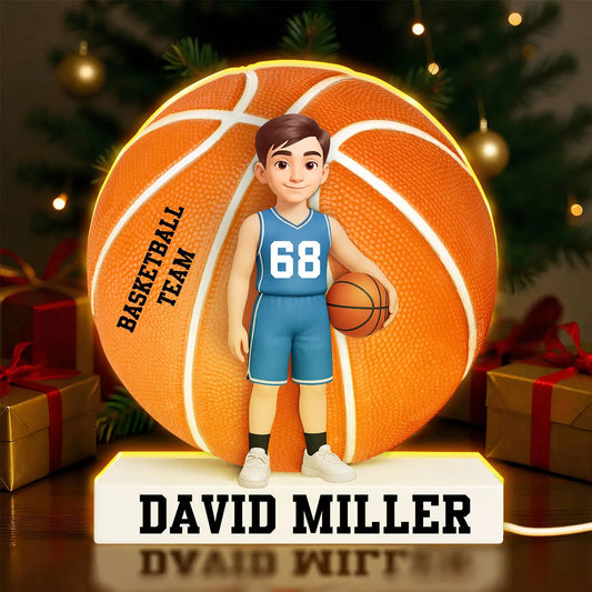 Custom Basketball Team Acrylic Light Box with Cute Player Illustration – Warm Atmosphere Light and Memorable Gift for Sports Lovers