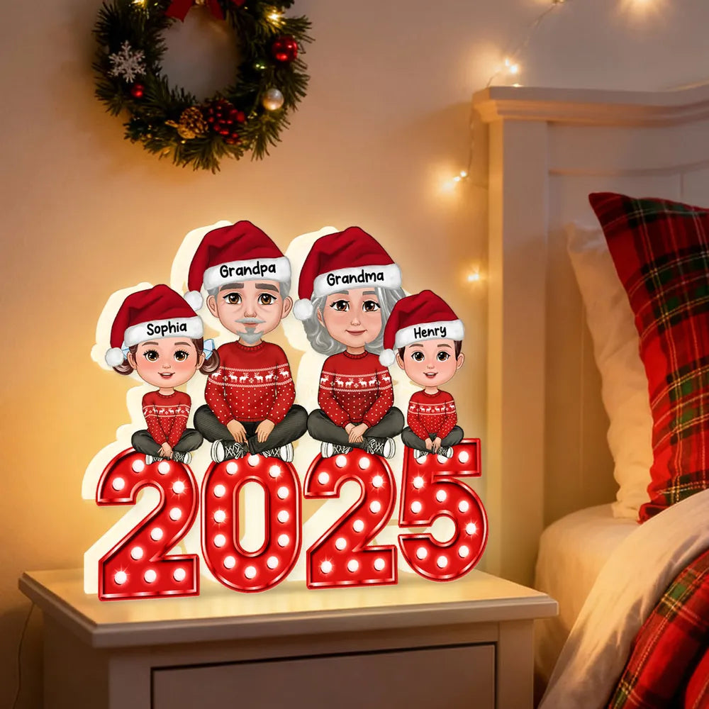 Christmas Grandparents & Grandkids Acrylic Light Box with Marquee Numbers, soft warm glow, unique gift for Grandma & Grandpa
