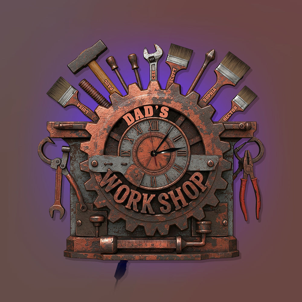 Dad's Workshop - Personalized Father LED Light Wall Clock