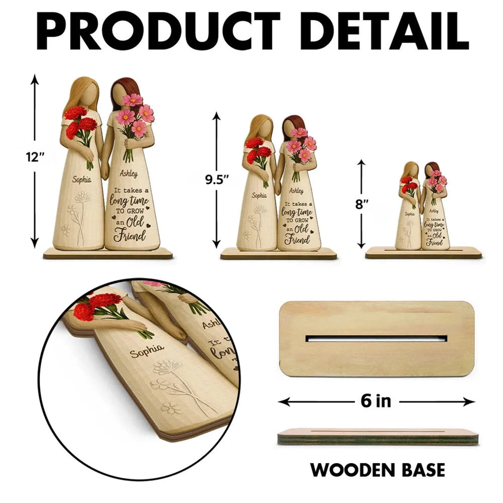 Wooden Plaque for Best Friends – Hand-in-Hand figurine with flowers, cozy mantel décor and heartwarming keepsake, perfect gift to celebrate lifelong friendship