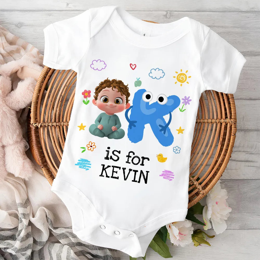 Short Sleeve Baby Onesie, Personalized A Is For Name Cute Print - Photo-Ready Newborn Gift Idea
