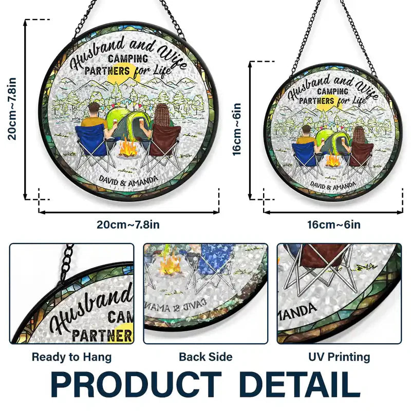 Personalized Glass Suncatcher Ornament Home Is Where We Park It Camping Scene, Unique Gift for Couples