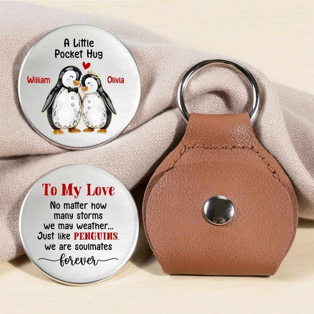 Pocket Hug Love Token with Penguin Soulmates Quote, Personalized Keepsake Gift for Couple to Carry Daily