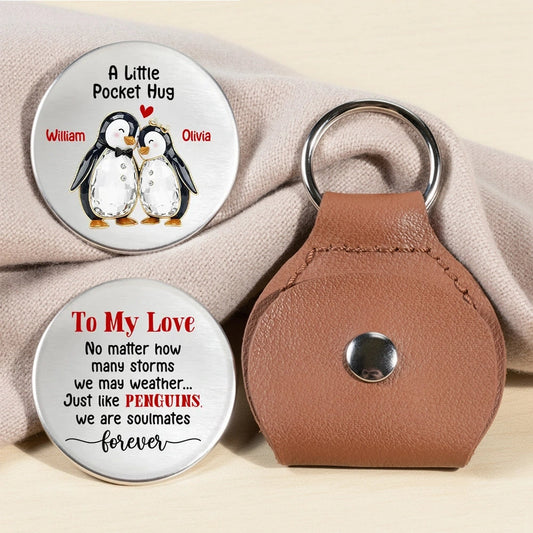Pocket Hug Love Token with Penguin Soulmates Quote, Personalized Keepsake Gift for Couple to Carry Daily