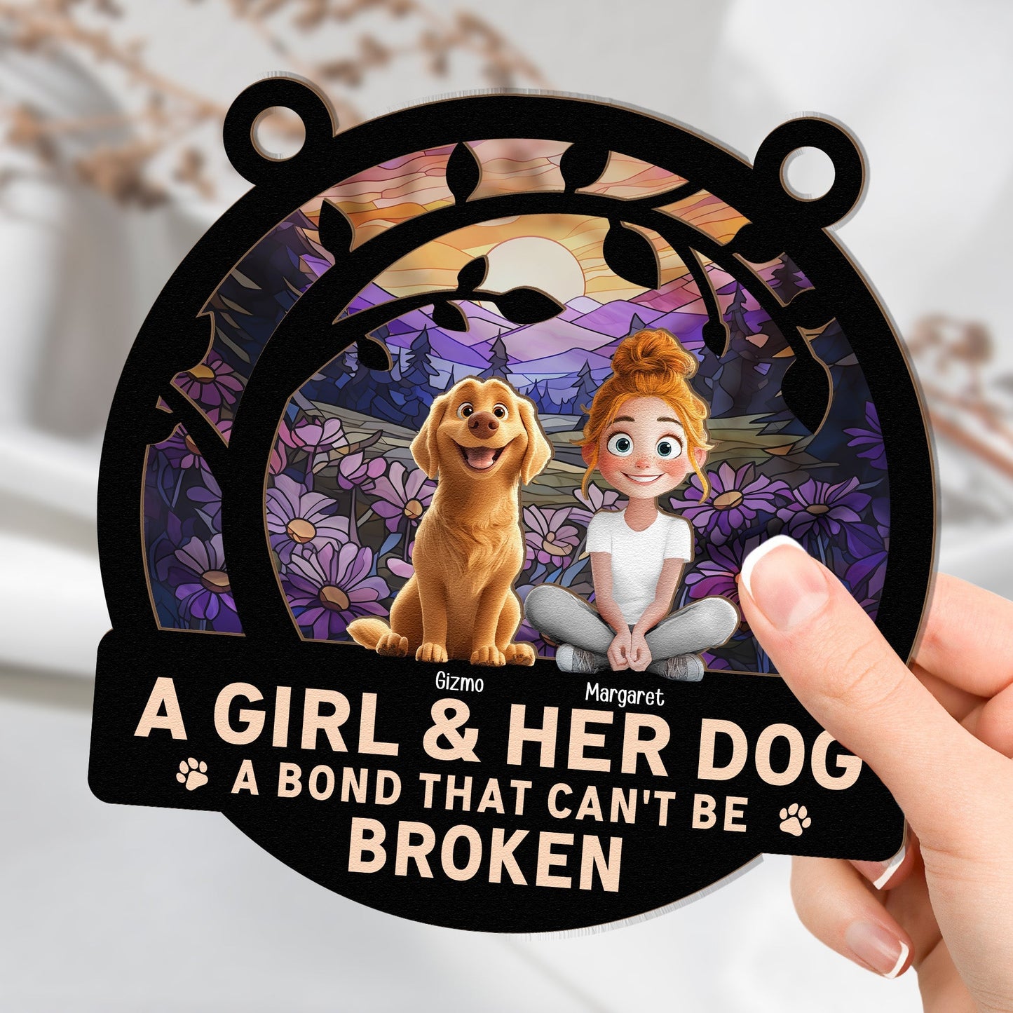 A Girl & Her Dogs - A Bond That Can’t Be Broken, Custom Wood and Acrylic Layered Ornament, Perfect Gift for Dog Lovers - Personalized Pet Memorial Gift for Mother’s Day, Pet Birthdays, and More!