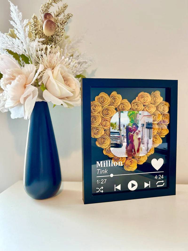 Love in Bloom - Personalized Heart-Shaped Flower Shadow Box with Photo - Ideal for Valentine's Day & Anniversaries