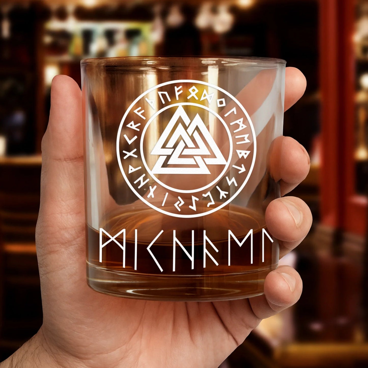 Nordic Rune Whiskey Glass, Personalized Viking-Inspired Design for a Classy Bar Display and Meaningful Gift