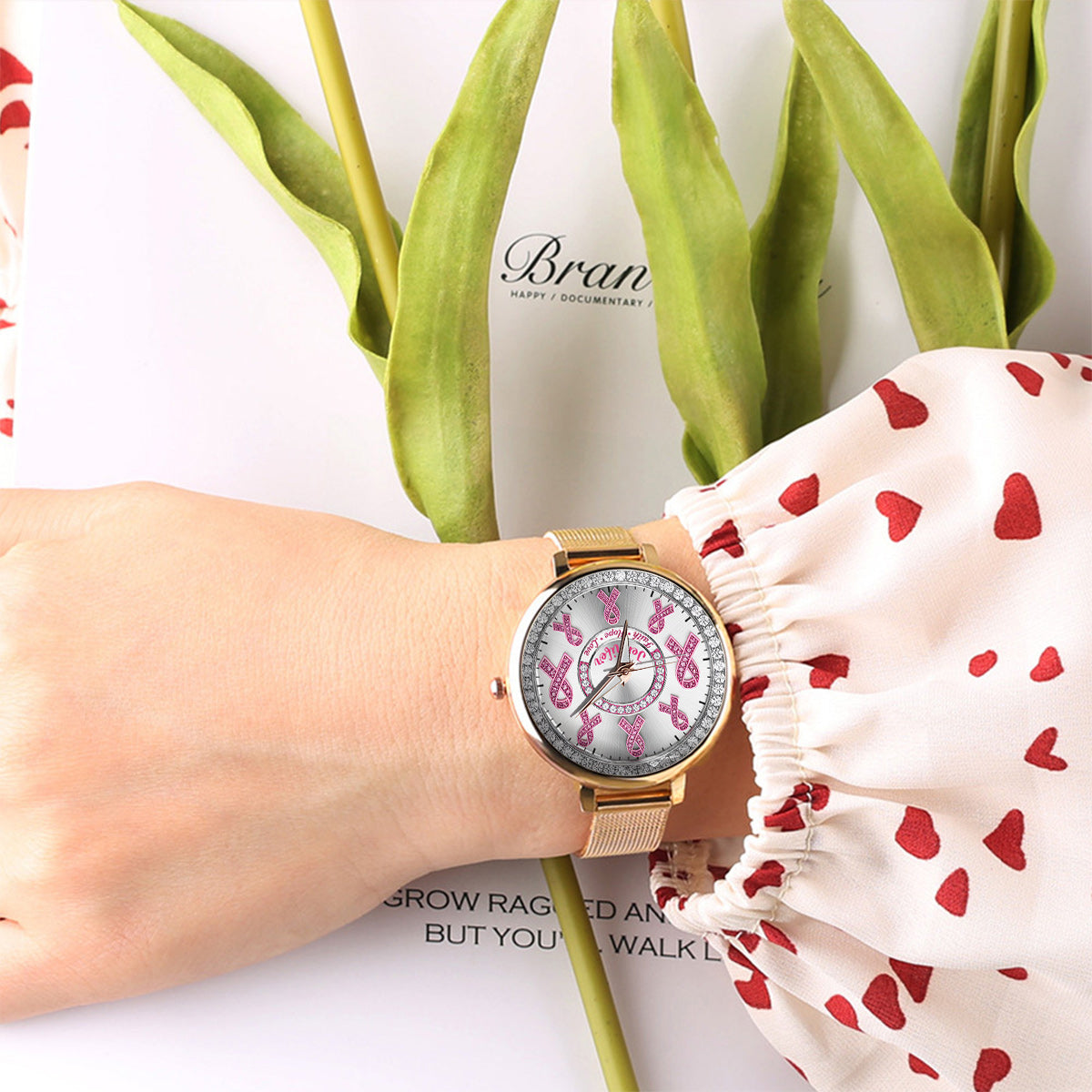 Faith Hope Love - Personalized Breast Cancer Awareness Women Hand Watch