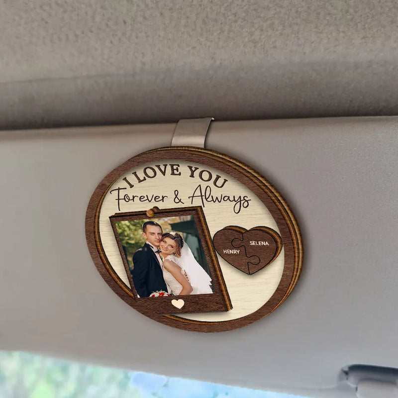 Personalized Wooden Car Visor Clip with Photo & Drive Safe I Love You Message – Custom Couple Keepsake & Unique Gift for Everyday Drives