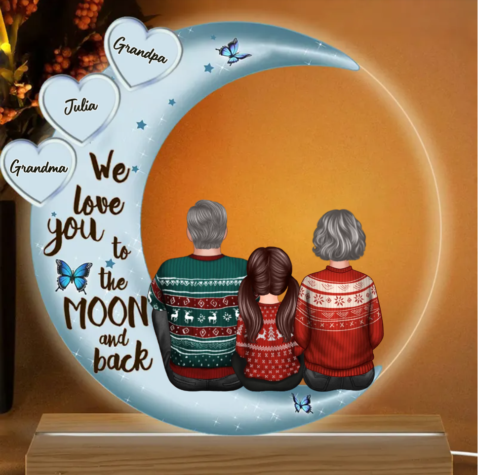Personalized Family Ornament and Plaque - I Love You to the Moon and Back - Heartwarming Gift for Grandparents and Grandchildren