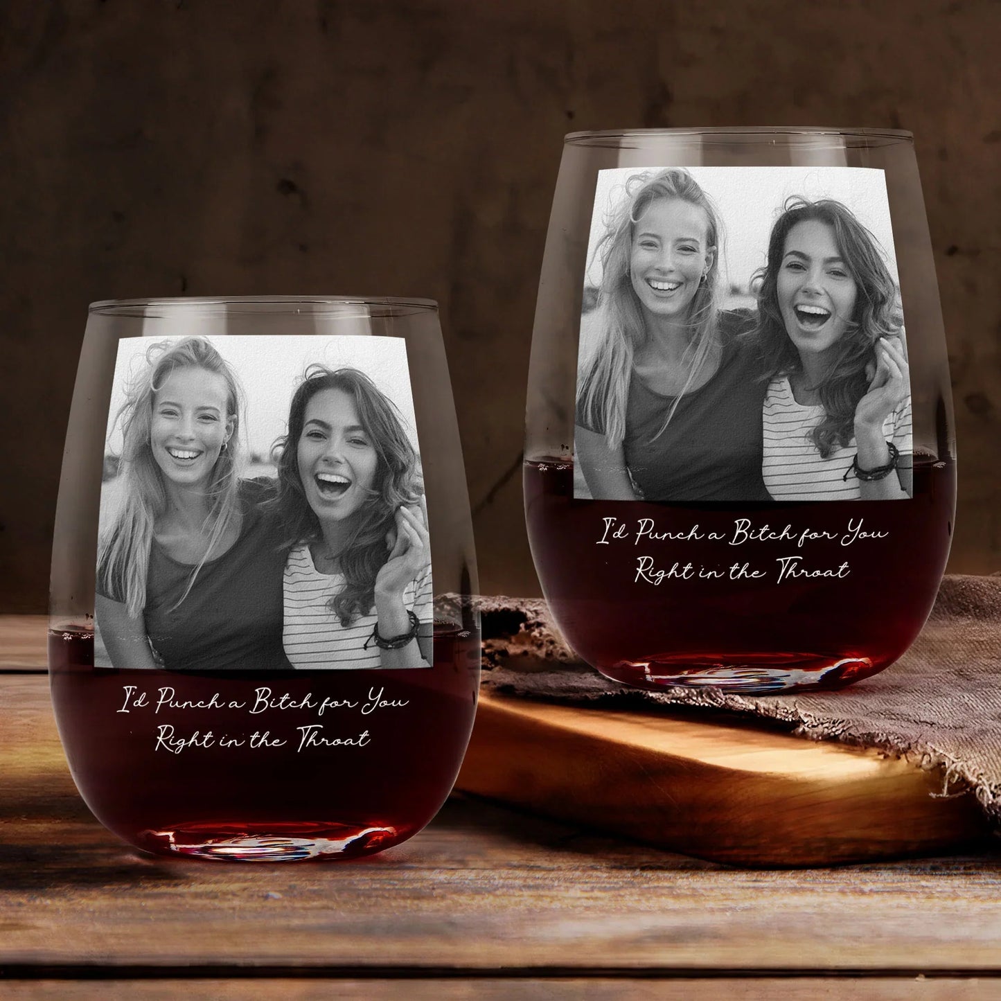 Personalized Best Friend Photo Wine Glass, Funny Friendship Quote Gift for Your Bestie, Unique Custom Keepsake