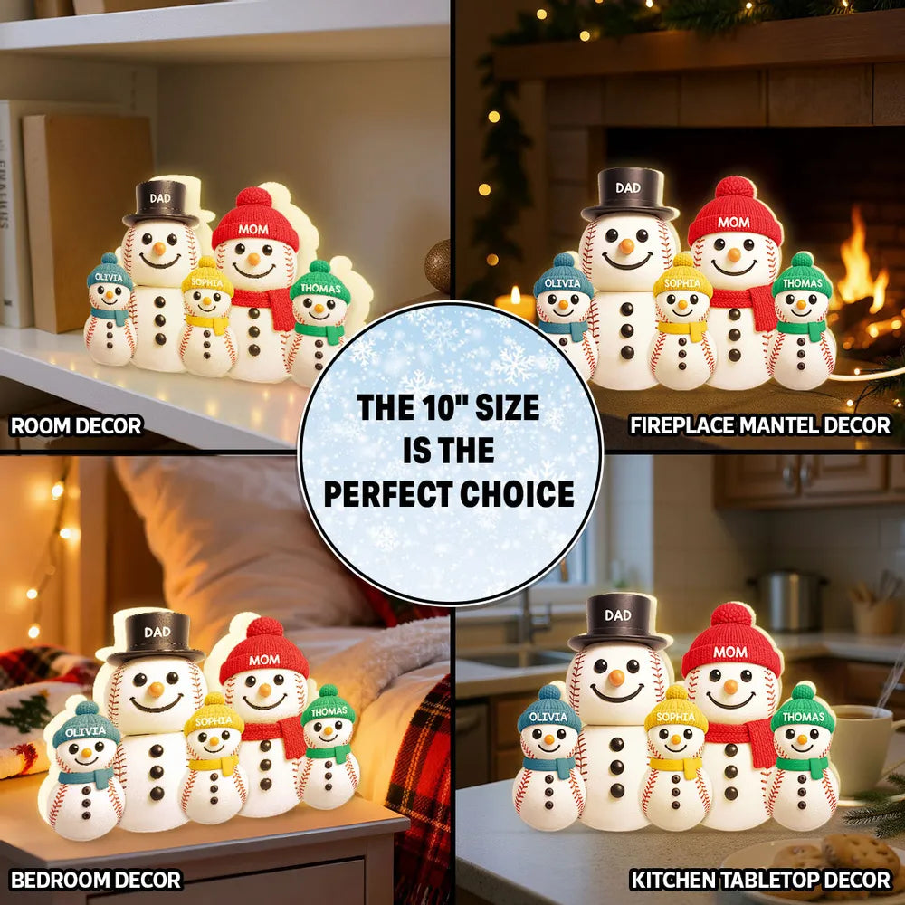 Baseball Snowman Family Acrylic Light Box, Personalized Design, Christmas Decor, Warm Glow, Unique Gift for Family