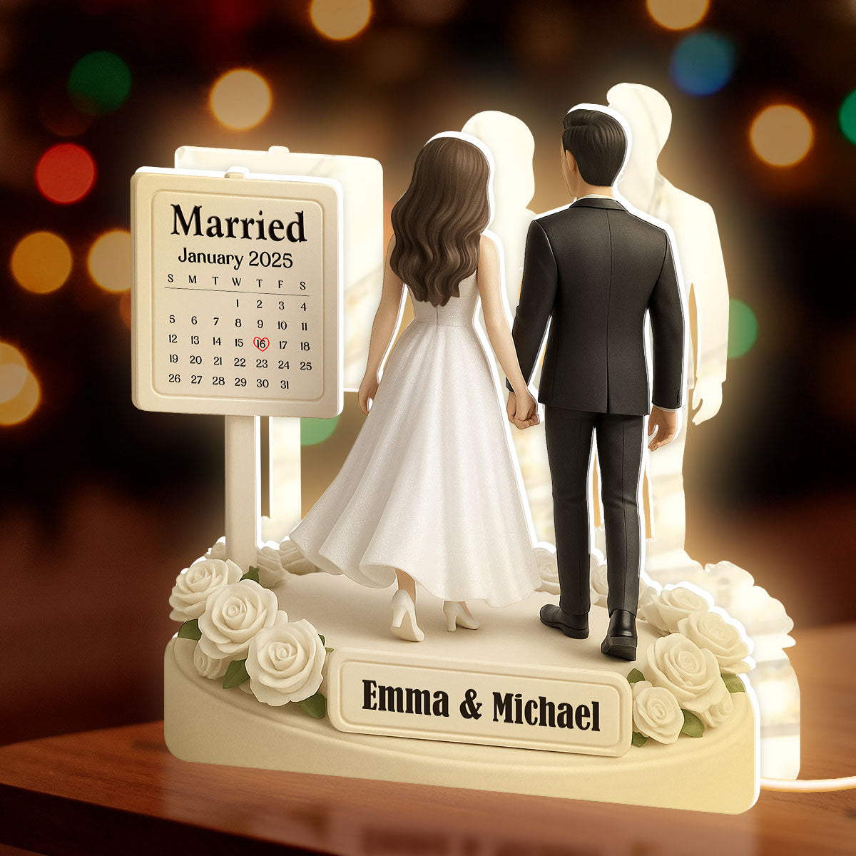 Personalized Acrylic Light Box for Couples with Wedding Date Calendar, Warm Glow Keepsake & Unique Gift