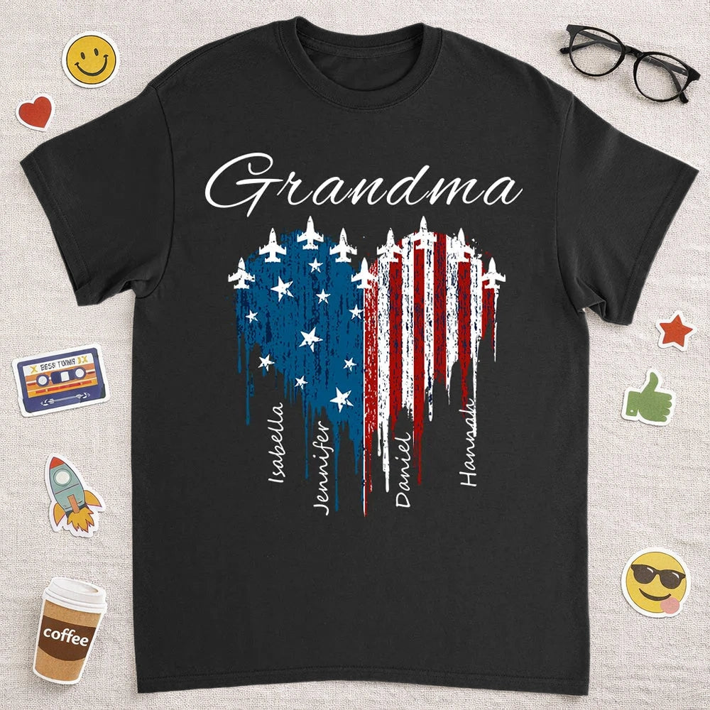 Personalized Grandma Classic Tee with USA Flag Heart - Unique Custom Gift for Fourth of July Pride