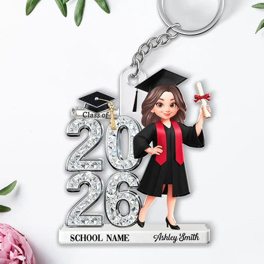 Personalized Graduation Acrylic Keychain Class of 2026 With Cap and Diploma, Unique Gift for Daughter or Son