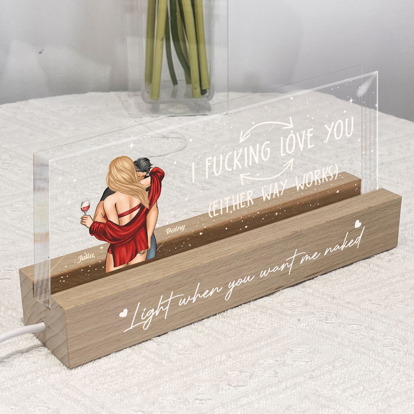 I F*cking Love You LED Light Plaque with Hugging Couple Illustration Cozy Night Light Romantic Unique Gift for Lovers
