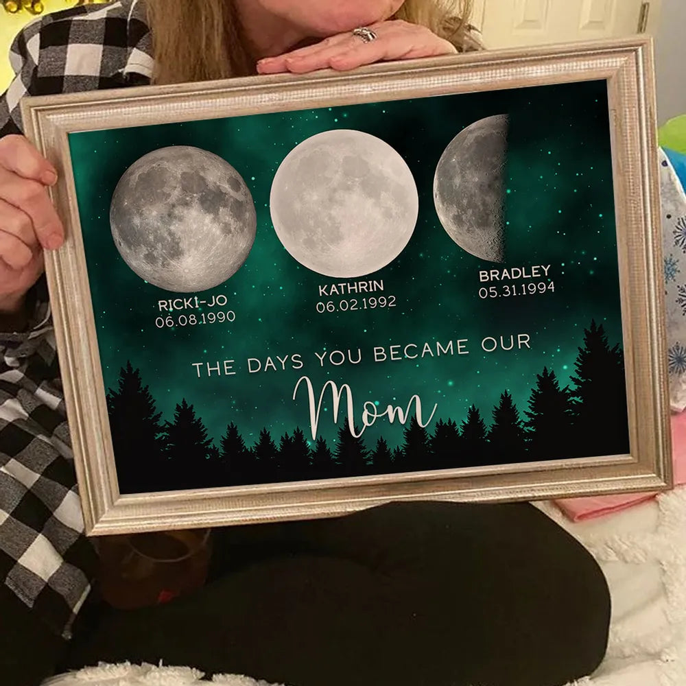 The Days You Became Our Dad Poster – Moon Phases over Forest Night Sky, Creative Personalized Gift for Dad