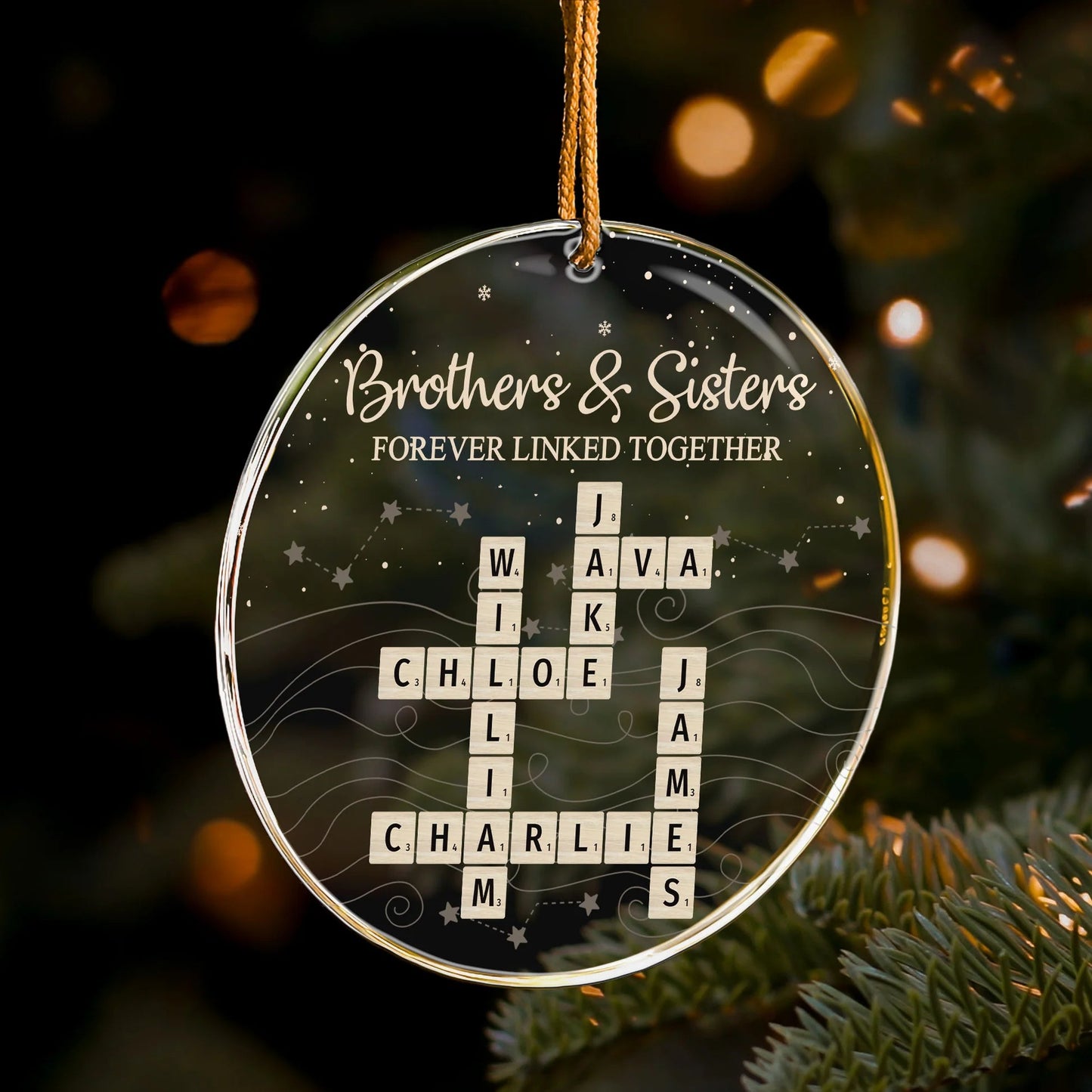 Family Bond Acrylic Ornament with Scrabble Puzzle Design — A Meaningful Christmas Gift for Siblings